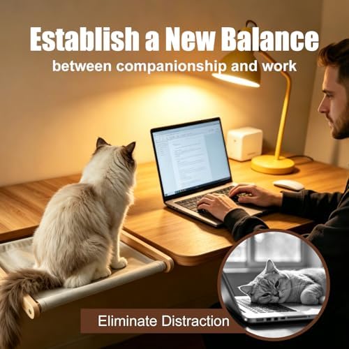 Cat Desk Bed Foldable Wood Cat Bed for Desk with 2 Hammocks and 2 Clamps