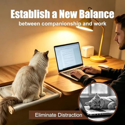 Cat Desk Bed Foldable Wood Cat Bed for Desk with 2 Hammocks and 2 Clamps