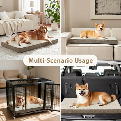 JOEJOY Orthopedic Dog Bed XL, Washable Dog Crate Bed Large Sized with Removable Cover, Egg Memory Foam Big Pet Beds, Beige, 41"x27"