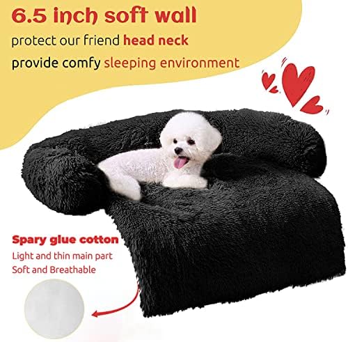 HACHIKITTY Calming Pet Sofa Bed Mat, Washable Fluffy Couch Cover for Dogs and Cats, Anti-Slip Bottom (30"x 27"x 6", Black)