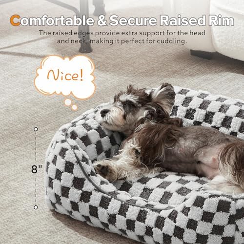 JOEJOY Dog Bed for Large Medium Small Dogs - Rectangle Orthopedic Dog Sofa Bed, Cute Modern Puppy Bed with Jacquard Shaggy Plush & Anti Slip Bottom, 30x24x9inches, Grey