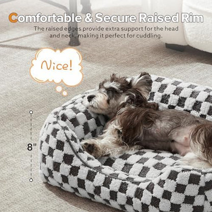 JOEJOY Dog Bed for Large Medium Small Dogs - Rectangle Orthopedic Dog Sofa Bed, Cute Modern Puppy Bed with Jacquard Shaggy Plush & Anti Slip Bottom, 35x25x10inches, Grey