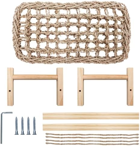 Dnoifne Bearded Dragon Bed - Natural Wood and Seagrass Hammock, Reptile Tank Basking Platform Accessories for Leopard Gecko, Lizard, Frog