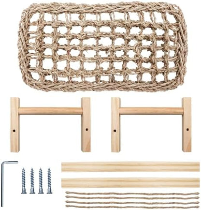 Dnoifne Bearded Dragon Bed - Natural Wood and Seagrass Hammock, Reptile Tank Basking Platform Accessories for Leopard Gecko, Lizard, Frog
