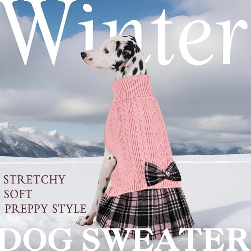 KYEESE Dog Sweater Dress for Medium Large Dogs Turtleneck Thick Knit