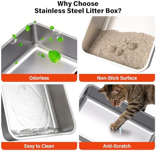 Stainless Steel Cat Litter Box Enclosed,Metal Litter Box with Lid