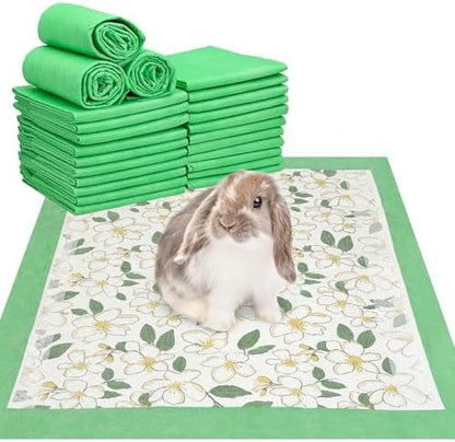 Fhiny 50 PCS Disposable Guinea Pig Pee Pads, 18'' x 24'' Super Absorbent Rabbit Cage Liner Odor Control Small Pet Cage Training Pads for Rabbit Bunny Ferret Cat Puppy and Other Small Animals