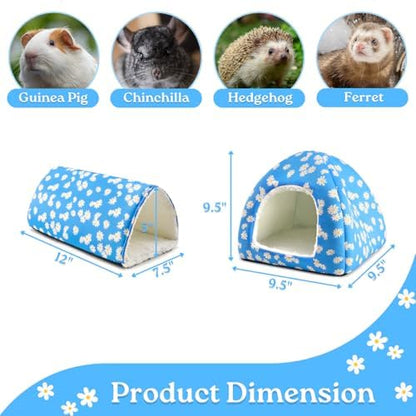 Guinea Pig House and Tunnel Set - 2 Pack Washable Guinea Pig Hideout Bed, Plush Small Animal Hide and Toy with Non-Slip Bottom for Ferret Dwarf Bunny
