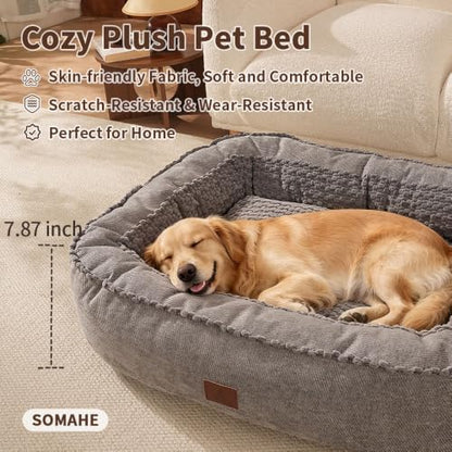 SOMAHE Calming Oval Bolster Dog Bed, Washable Cover, Large 35x28x8 Grey