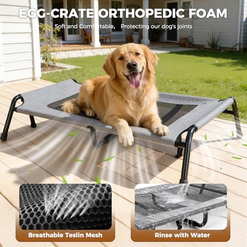 Lekereise Outdoor Elevated Dog Bed,Raised Dog Beds for Large Dogs, Washable Dog Cot with Headrest Sides, Non-Skid Feet,Breathable Mesh,Cooling Pet Beds for Indoor or Camping