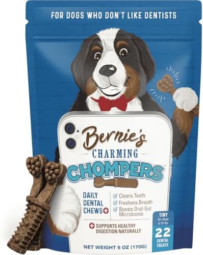 Bernie's Charming Chompers Dog Dental Chews, Gut Support, 5-15 lb, 22 Ct
