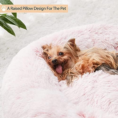 WNPETHOME Medium Pink Round Calming Dog Bed Cat Bed for Comfy Sleep