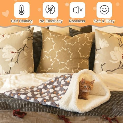 Self Heating Cat Sleeping Bag for Indoor Cats, Gray, Heart