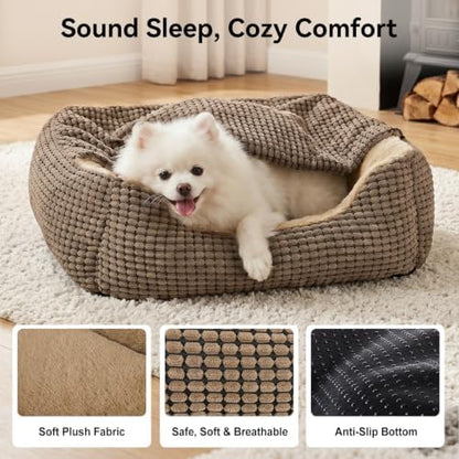 GASUR Dog Beds for Large Medium Small Dogs, Rectangle Cave Hooded Blanket Puppy Bed, Luxury Anti-Anxiety Orthopedic Cat Beds for Indoor Cats, Warmth and Machine Washable(25 inches, Brown)