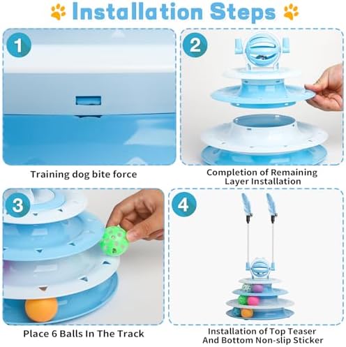 Goosheep Cat Toy Interactive Pet Plaything for Indoor Kitten Interactive Kitty Puzzle Ball with 2 Cat-Tease (Blue)