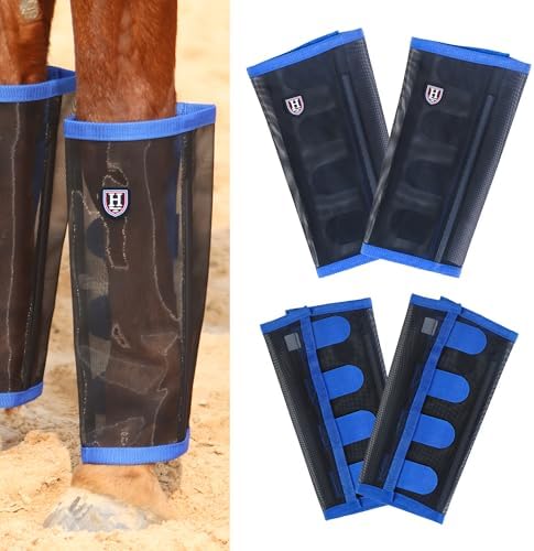 Harrison Howard Loose-Fitting Horse Fly Leggings Breathable, Tear-Resistant Fine Mesh Leg Guards Stay-on Comfortable Fly Boots (Set of 4)