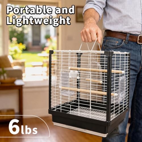 17.5 Inch Small Bird Cage & Travel Carrier – Portable Parrot Cage for Home, Outing, Pet Clinic or Temporary Placement, Suitable for Small Medium Birds Like Parakeets Conures Lovebirds Cockatiels