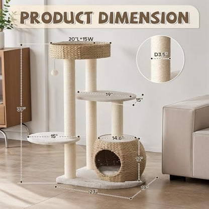 Modern Cat Tree, 39" Tall Cat Tree Tower for Cats, Cat Condo with Scratching Posts, Multi-Level Solid Wood Tower & Top Perch, Cat Furniture for Big Cats