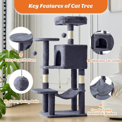 DUMOS 44 Inch Cat Tree Tower with Natural Sisal Scratching Posts