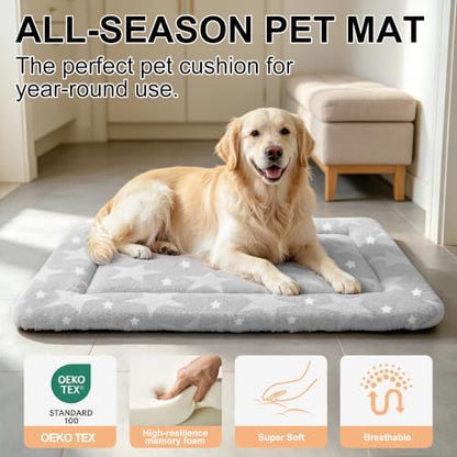 Dog Bed Mat, Reversible Dog Crate Pad with Washable Kennel Mat and Soft Foam, Pet Bed for Dogs & Cats, for Crates Carriers & Travel(Big&Small Stars Grey, 35" L*23" W*1.5" Th)