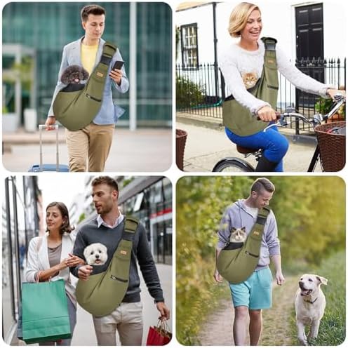 CUBY Adjustable Dog Cat Sling Carrier with Padded Hard Bottom Pet Carrier Sling Soft Carrying Puppy Bag for Small Dogs Cats Outdoor Travel(Green)