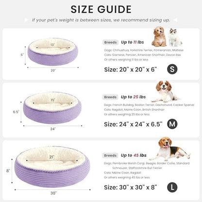 Love's cabin Round Donut Cat and Dog Cushion Bed, 24in Pet Bed for Small or Medium Dogs, Anti-Slip & Water-Resistant Bottom, Soft Durable Fabric Pet Beds, Washable Calming Cat Bed Violet