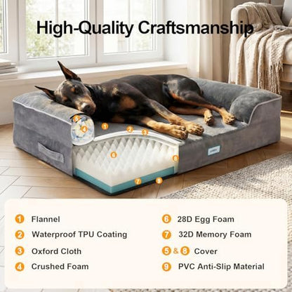 OhGeni Orthopedic Extra Large Dog Bed Couch, Memory Foam, 48-inch (Gray)
