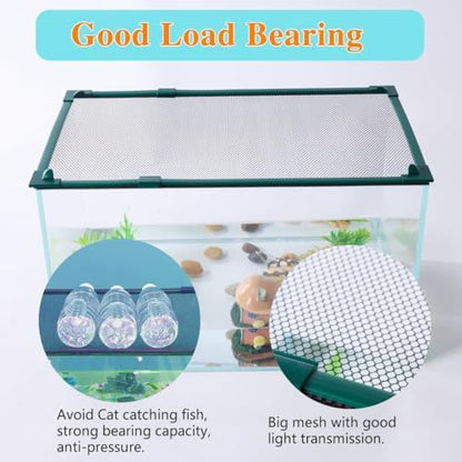 Magnetic Fish Tank Cover Green Frame Black Net, DIY Fish Tank Lid Adjustable Size Fit Tank Size Max 35''X19''(100x50CM) for Preventing Fish from Jumping Out and Reptile Escaping