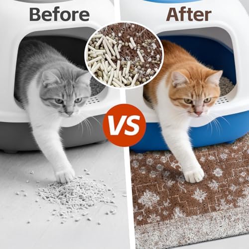 Cat Litter Mat Litter Trapping Mat, 33"x22" Waterproof Urine Proof Litter Box Mat Catcher Mat Non-Slip Washable for Kitty Kitten, Brown