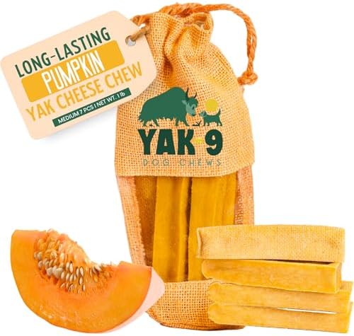 Yak9 Yak Cheese Himalayan Dog Chews, Pumpkin | High Protein, High Fiber Pumpkin Treats for Dogs | Long Lasting, Non GMO, Gluten Free, Grain Free | Medium Size, 7 PC