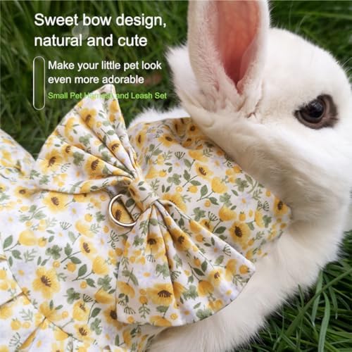 Rabbit Leash and Harness Set Adjustable Bunny Rabbit Dress Rabbits Clothes Outfit for Small Pet Ferret Guinea Pig Kitten Puppy (Blue,S)