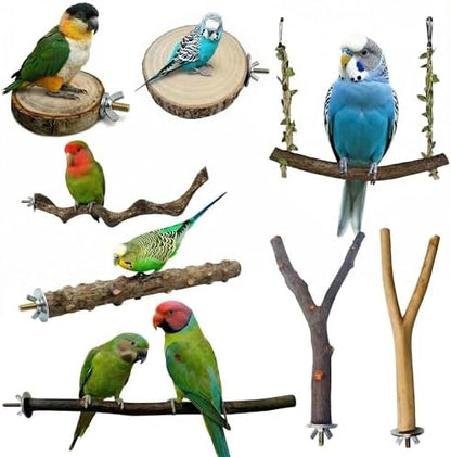8PCS Bird Perches for Cage, Natural Wood Stands for Small Parrots