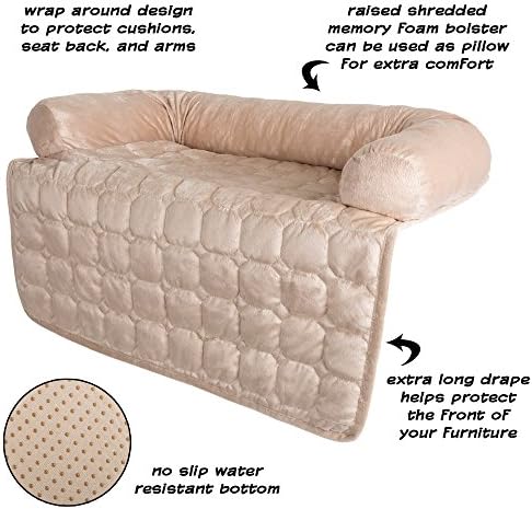 Couch Cover for Dogs – 30x30.5 Pet Furniture Protector with Memory Foam Bolster, Quilted Fabric, Non-Slip Water-Resistant Base by PETMAKER (Beige)