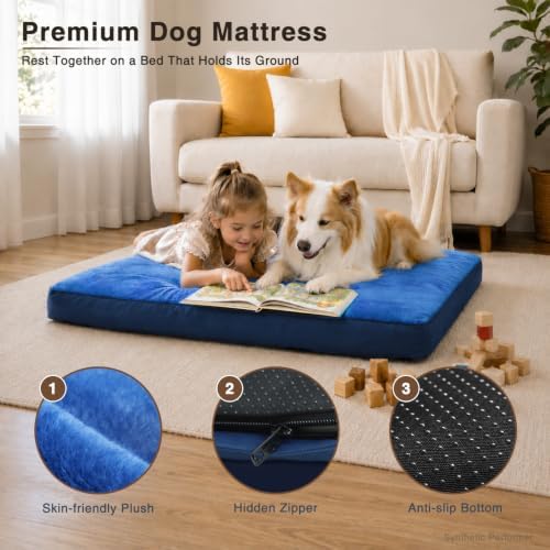 NUPIDA Waterproof Large Dog Bed for Crate with Washable Cover, 35x22, Navy