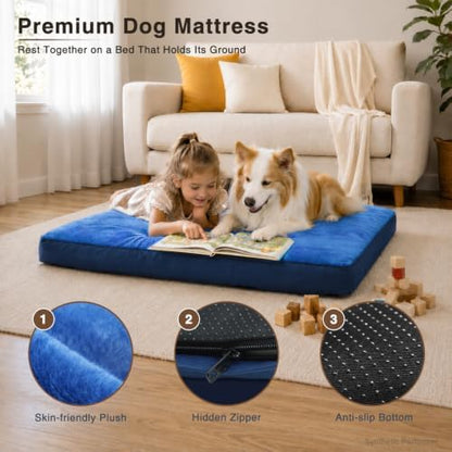 NUPIDA Waterproof Large Dog Bed for Crate with Washable Cover, 35x22, Navy