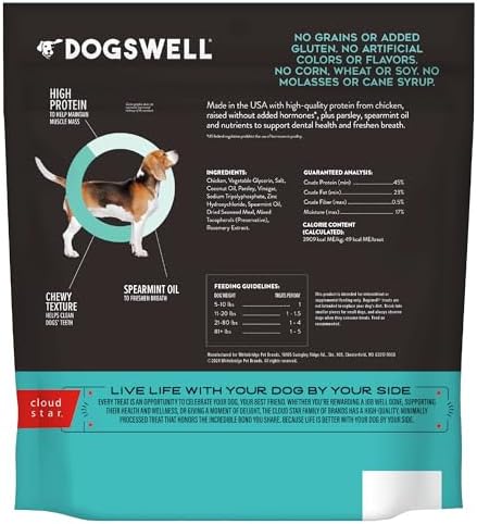 DOGSWELL Dental Jerky Dog Treats, Chicken, All Life Stages, 24 oz.