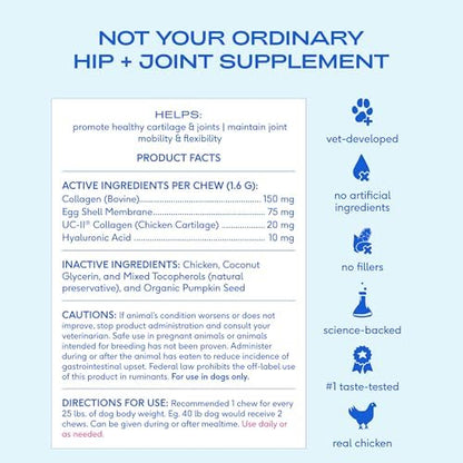 Native Pet Mobility Care - Hip & Joint Supplement for Dogs - UC-II Collagen, Egg Shell Membrane & Hyaluronic Acid - Dog Joint Supplement Chews Supports Cartilage, Mobility & Flexibility - 120 Chews