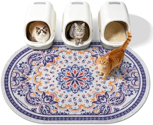 Cat Litter Mat, 40"x30" High Density PVC Litter Trapping Mat, Non-Slip, Waterproof & Urine-Proof Kitty Litter Catcher Mats, Soft on Kitten Paws, Easy to Clean, Cat Essentials Blue