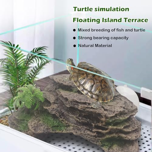 kathson Turtle Basking Platform with Suction Cup,Turtle Ramp Climbing Basking Platform Artificial Plants Decor Resting Basking Terrace Aquarium Ornament Rock for Frogs Lizards Bearded Dragon