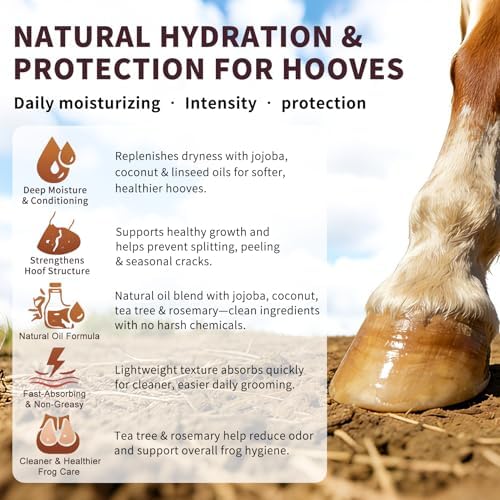 Hoof Oil Spray for Horse – Deep Hydration & Frog Care | Jojoba, Coconut & Tea Tree Formula | Repairs Dry, Cracked, Brittle Hooves & Boosts Natural Shine | 3.38 oz