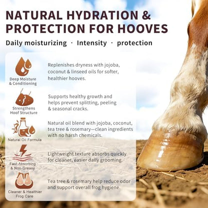 Hoof Oil Spray for Horse – Deep Hydration & Frog Care | Jojoba, Coconut & Tea Tree Formula | Repairs Dry, Cracked, Brittle Hooves & Boosts Natural Shine | 3.38 oz