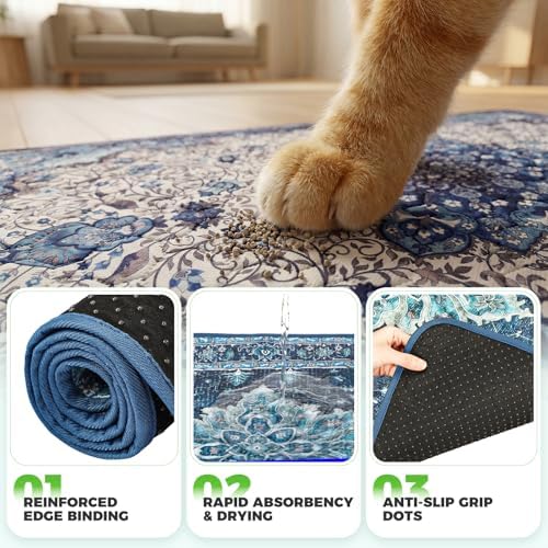 Hompet Cat Litter Mat 2 Pack, 36x60 Large Machine Washable Trapping Mats for Cats, Super Absorbent & Urine-Proof Cat Litter Box Mat for Floor, Waterproof & Non Slip Kitty Litter Rug
