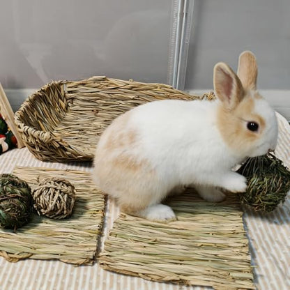 Hamiledyi Rabbit Grass Bed Natural Handmade Hay Mat Chew Balls for Drawf Rabbit Bunny Chinchilla Guinea Pig Ferret Hedgehog Rat