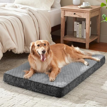 JOEJOY Orthopedic Dog Bed for Large Dogs, Washable Dog Crate Bed Large Sized with Removable Cover, Egg Memory Foam Big Pet Beds, Light Grey, 35"x22"