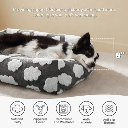 JOEJOY Cute Dog Bed Medium Size Dog, Rectangle Soft Furry Dog Beds for Large Medium Dogs, Washable Orthopedic Pet Bed with Removable Zipper Cover, Grey