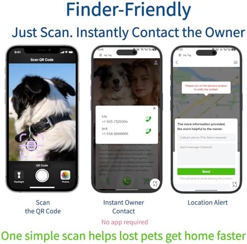2 Pack QR Code Dog ID Tags for Collar, Smart Personalized Pet ID Tag with Online Profile, Scan to Contact Owner, No Battery No Subscription, Anti-Lost Dog Tag (1.2")