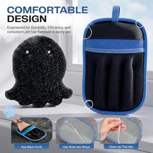 Pet Hair Remover Kit – New 2026 – Electrostatic Glove + 6 Fur-Releasing Laundry Octopuses – Dog & Cat Hair Removal for Furniture, Couch, Carpet, Car Seat, Clothes, Bedding, Washer & Dryer