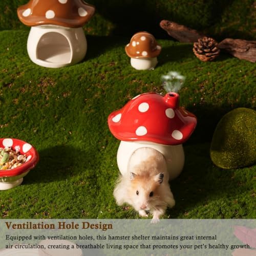 Ceramic Hamster Hideout Mushroom Chew Proof Syrian Hide Cool Bed