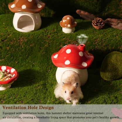 Ceramic Hamster Hideout Mushroom Chew Proof Syrian Hide Cool Bed