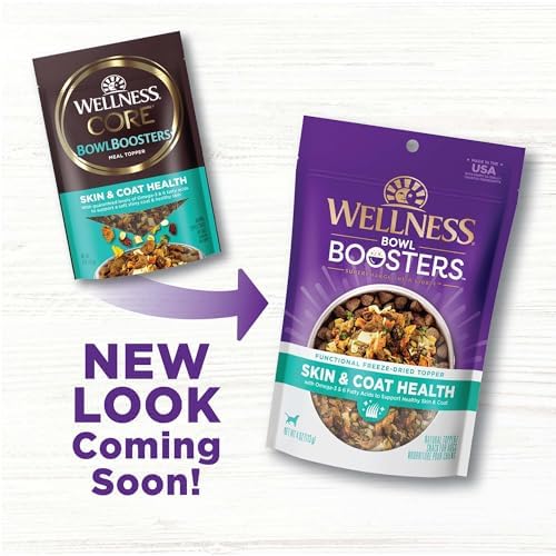 Wellness Bowl Boosters, Dog Food Topper for Small, Medium, & Large Breeds, Grain Free, Natural, Freeze Dried, Skin & Coat Health Chicken, 4 Ounce Bag (Pack of 2)